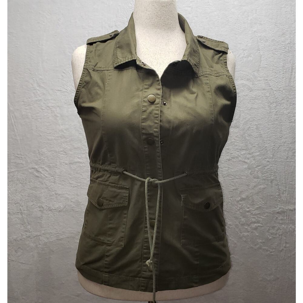 Swoon Olive Green Utility Vest Size L | Cotton Adjustable Waist Boho Fall Layer